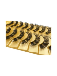 10 对浓密猫眼假睫毛，3D 仿貂毛蓬松纤细一体式睫毛，欧美风格 - 黑色 - 查看 5