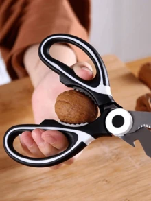 一套厨房剪刀，不锈钢材质，适用于食品、肉类、鸡肉、骨头和鱼类 - 黑白双色切肉剪刀，重型骨剪，多功能药材剪刀，符合人体工学的防滑手柄