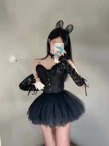 1 件女式黑色衬裙芭蕾舞裙，短款褶皱网眼无腰泡泡裙，适合舞台表演、夏季海滩、婚礼、派对、角色扮演、万圣节、舞蹈团，可作为外裙穿着 - 彩色 - 查看 3