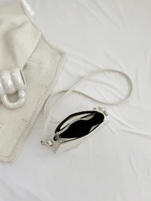 Fashionable Classic Niche Design Gentle Women's Commuting Date Single Shoulder Crossbody Bag Striped Embossed Handbag Fashionable Round Crossbody Bag Women's Double Handle Novel Wallet - trắng - Xem 3