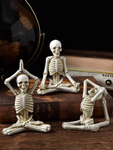 Decoración de estatua de esqueleto en posición de yoga para Halloween, modelo de esqueleto corporal de resina hecho a mano en estilo gótico, adecuado para fiestas de Halloween, cementerio, casa embrujada y decoración de escritorio - Multicolor - Ver 3