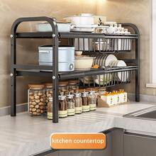 SpaceSaving Adjustable Under Sink Organizer 1/2-Tier With Non-Slip Pads - Expandable Kitchen/Bathroom Storage Rack, Rustproof Steel Shelf For Cabinets & Countertops (UK Stock) - Black - View 3