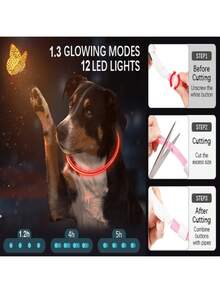 1 件可充电 LED 发光宠物项圈，具有 3 种照明模式，夜间可见，适合小型到大型犬和猫，节日氛围项圈