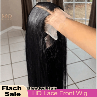 180 Density 34 Inch Human Blended Hair 13*4 13*6 4*4 5*5 HD Lace Front Wig - Glueless, Pre-Plucked & Cut Straight Human Blended Hair In Black Transparent Lace Closure With Pre-Bleached Hair Wigs Wear And Go