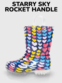 女孩可爱爱心雨靴带手柄防水防滑舒适耐磨时尚四季雨靴适合户外旅行