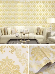 1 Roll Gold European Style Self-Adhesive Wallpaper, PVC Peel And Stick Wallpaper, Thick Waterproof Easy To Apply And Remove, Suitable For Bedroom, Living Room, Ceiling, Countertop, Cabinet, Furniture And Home Renovation, Easy To Cut And Install - Multicolor - View 3