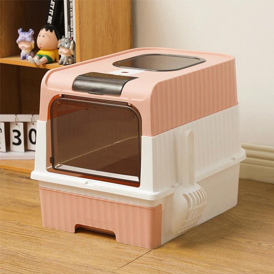 Cat Litter Box, Enclosed Toilet House, Cat Litter Scoop And Deodorizing Bag Box Included, Removable Tray, Load Capacity 15 Kg, Pink/Black/Grey - Hồng - Xem 1