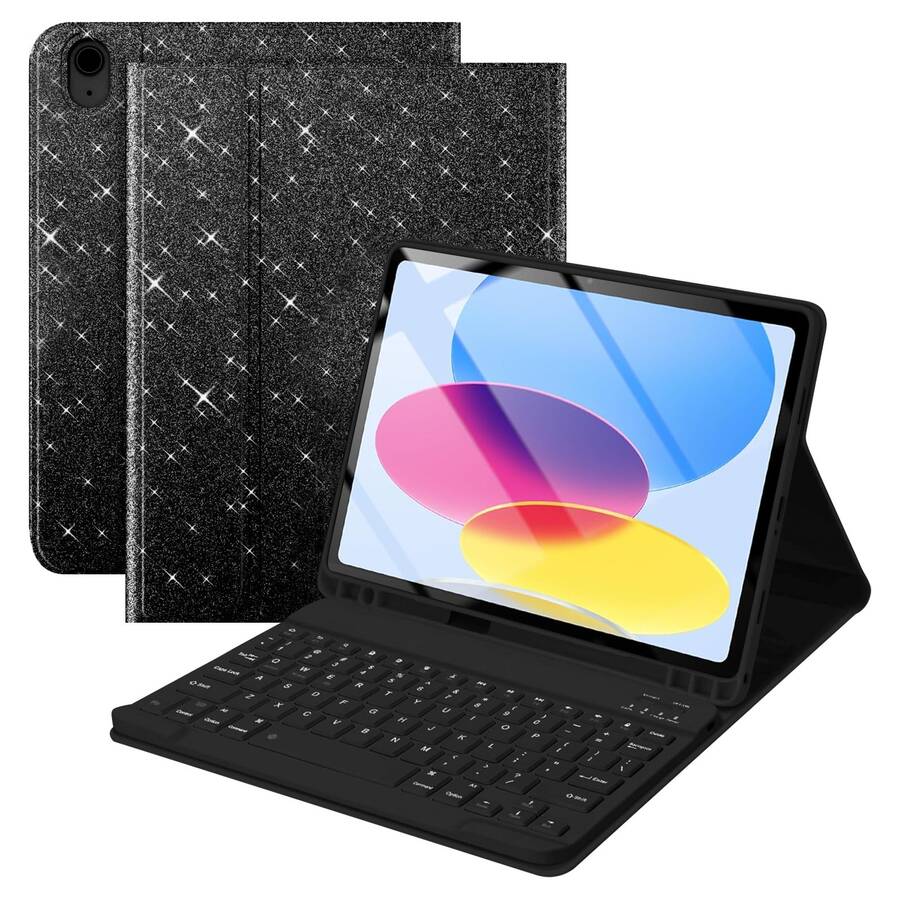 Detachable Wireless Bluetooth Keyboard (150mAh) With Pen Slot Protective Case Compatible With Samsung Galaxy Tab, Pad SE (Shiny Black)