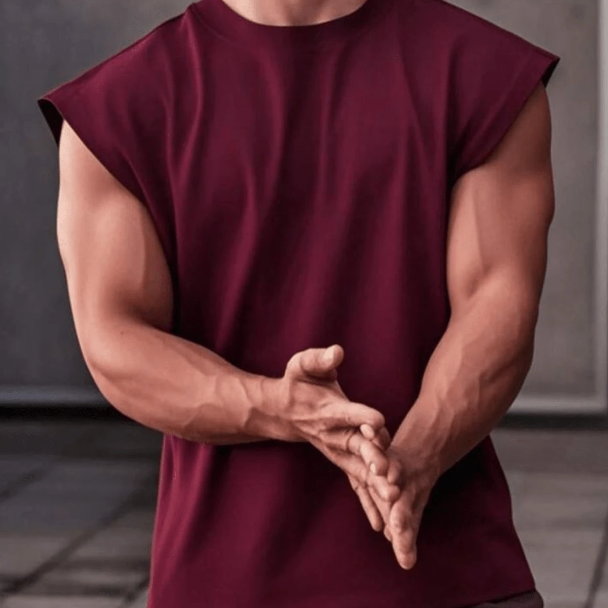 Men's Plain Tank Top New Arrival Comfortable Premium Cotton Gym Top Lightweight Durable - 酒紅色 - 查看 1