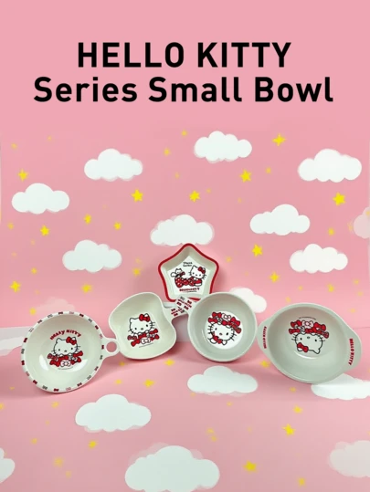 Hello Kitty Melamine Small Bowls, Adorable & Functional Tableware, Classic Red Bow Design for Snacks & Desserts, Durable & Easy-to-Clean, Perfect for Home, Office, Parties, Adorable Sanrio Collection for All Ages, Ideal Gift for Fans & Collectors