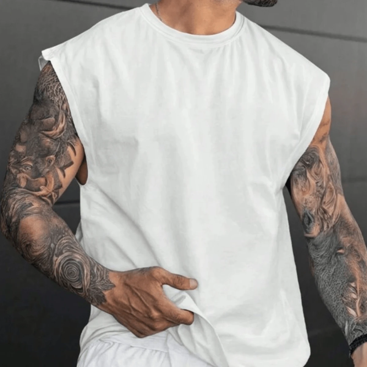 Men's Plain Tank Top New Arrival Comfortable Premium Cotton Gym Top Lightweight Durable - 白色 - 查看 1