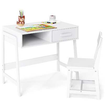 Children's Desk With Chair Set, Children's Desk Set With Drawer, Pinewood Legs, Children's Seating Group, Youth Desk, Student Desk For Children From 3 Years, 85 X 48 X 70 Cm