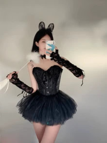1 件女式黑色衬裙芭蕾舞裙，短款褶皱网眼无腰泡泡裙，适合舞台表演、夏季海滩、婚礼、派对、角色扮演、万圣节、舞蹈团，可作为外裙穿着 - 彩色 - 查看 9