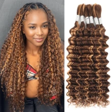 Human Braiding Hair 18 Inch 2 Bundles Human Hair Braiding Hair No Weft Deep Wave Bulk Human Hair For Braiding Hair Extensions For Boho Braids Wet And Wavy 120g P4/27 - S4/27 - 查看 1