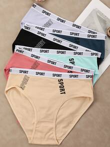 12-Pack Soft & Comfortable Women's Mid-Rise Briefs | Assorted Colors (Red, Blue, Light Pink, Beige, Purple, Dark Gray), Athletic Underwear With Stylish "SPORT" Letter Print - Nhiều màu - Xem 4