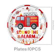 50Pcs Fire Truck Birthday Party Tableware Set With Happy Birthday Banner - Disposable 7/9" Plates & 9oz Cups For Kids'Party Decor - Multicolor - View 15