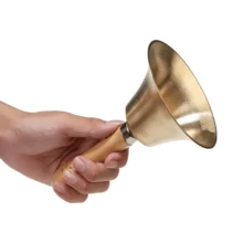 1pc Large Solid Brass Hand Bell With Wooden Handle - Extra Loud Chime, Suitable For Home Decor, Holiday Celebrations And Party, Christmas Decoration | Modern Style Bell | Smooth Polished Surface, Christmas Bell, School Bell, Dismissal Bell, Service Bell, Percussion Accessories, Ideal Desk Accessory, Classroom, Church, Eid, Room Decor, Bedroom Accessory, Tabletop Decor, Birthday Gift, Holiday Gift, New Year Gift - Multicolor - View 1