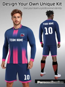 2pcs Bold Navy & Pink Gradient - Striped Soccer Set | Fully Customizable: Remix Stripe Angles, Blend Color Transitions | Ideal For Street Soccer Tourneys, Pride Events, Creative Teams | Breathable Mesh Panels, Anti - Chafe Seams | Personalized Design To Ignite Bold Self - Expression On - Field