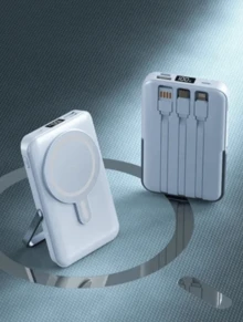 10000mAh Magnetic Power Bank With 3 Built-In Cables And Kickstand, PD Fast Charging, 22.5W - 隨機顏色 - 查看 6