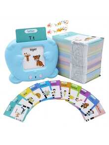 510 Words Alphabet Talking Flash Cards, Educational Learning Interactive Toys For Boys And Girls Birthday Gifts For Kids, Preschool Montessori Speech Toys - Blue - View 3