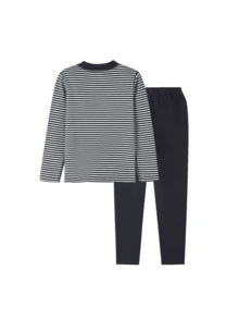 Annil Children's Clothing For Girls, Girls, Boys, Boys, Middle-Aged And Young Children, Teenagers, Mid-Neck Long-Sleeved Base, Autumn Clothes And Pants, Home, Mountain Print, Contrasting Color Striped, Warm Clothes, Solid Color Warm Pants, Winter - Royal Blue - View 5