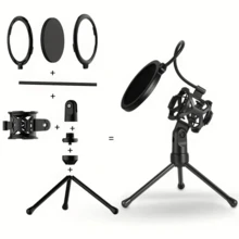 1 件套录音棚麦克风三脚架，带减震架、可调节高度、防风罩和灵活的颈部支架，录音清晰，轻巧的 ABS 设计，适合歌手、播客、可折叠、卡拉 OK 麦克风、桌面支架、防喷、可调节，非常适合麦克风配件、KTV、酒吧、直播、拍摄道具、乐队、音乐家礼物、卡拉 OK 用品、游戏室、主持人、办公用品 - 彩色 - 查看 3