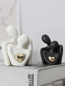 1 pieza Escultura de corazón de resina, decoración del hogar moderna, adorno para estantería/mesa/mesita de noche, regalo de aniversario - Blanco - Ver 10