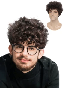12-Inch Deep Brown Curly Synthetic Wig For Men, Realistic Short Hair Wig Suitable For Daily Wear, Role Play, Parties, Cosplay And More, REEWES Brand - Chocolate Brown - View 9