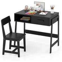 Children's Desk With Chair Set, Children's Desk Set With Drawer, Pinewood Legs, Children's Seating Group, Youth Desk, Student Desk For Children From 3 Years, 85 X 48 X 70 Cm - Black - View 2