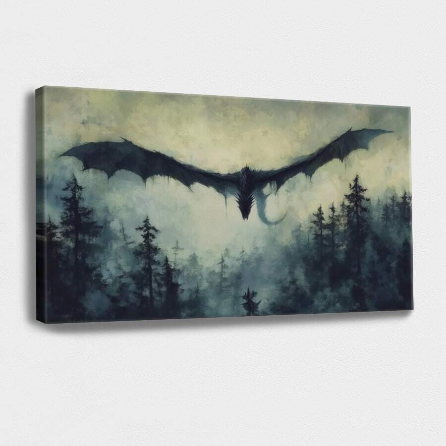 1pc Framed Wrapped Canvas Wall Art Vintage Print Black Dragon Soaring Through Cloudy Sky Canvas Classic Oil Painting Art Home Decor For Living Room, Bedroom, Office - Khung bọc - Xem 1