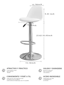 Set de 2 taburetes de bar giratorios. Altura regulable, sillas de bar, taburetes de mostrador vintage con respaldo y diseño de giro de 360°. Set de 2 taburetes de bar giratorios, altura regulable, con respaldo y pedal, sillas de bar para restaurantes. - Blanco - Ver 2
