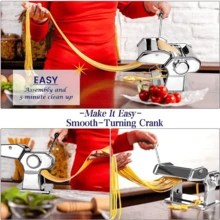 1pc Fresh Pasta Maker Roller, Machinestainless,Sheet Thickness From 0,5 Mm To 4,8 Mmthanks To 10-Position Adjuster,3 Pasta Shapes Included,Makes Lasagne, Fettuccine & Tagliolini,Ect - Silver - View 10