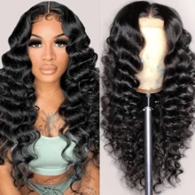 10-34 Inch 200% Density 13x4 Loose Deep Wave Wig Lace Fontal Wig Human Hair Pre Plucked Human Hair Wigs For Women Human Hair HD Transparent Lace Frontal Wig Deep Curly Wigs For Beginners - SNatural - 查看 8