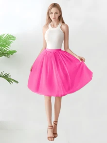 1pc Women's Knee-Length Skirt, Available In Pink, Light Blue, Champagne, Blue-Gray, White, Red, Black, Olive Green, Rose Red, Royal Blue, Yellow, Solid Color Long Skirt, Fluffy Tutu Skirt, Petticoat, Princess Dress, Puff Skirt, Special Crescent Edge Elastic Waist 4-Layer Tulle + 1 Lining Skirt, Boneless Petticoat, Dress Petticoat, Holiday Decorative Skirt, Stage Party Performance Dress, Summer Mesh Skirt, Cosplay Decorative Skirt, Dance Skirt, Fitted Dress Fall Clothes For Women - Multicolor - View 25