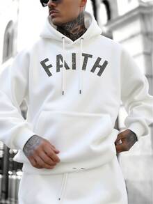 Men's Faith Over Fear Graphic Pullover Hoodie, DoubleSided Print, Premium Cotton Blend, Long Sleeve Sweatshirt, Comfortable & Stylish, Ideal For Casual Wear  Available Now! - 白色 - 查看 3