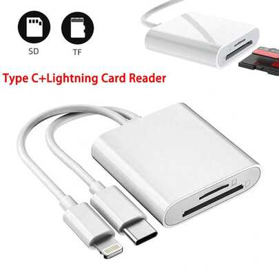 2 In 2 Type C Card Reader SD TF Memory Card Reader Adapter IPhone SD Card Reader IOS Micro SD Reader Compatible With IPhone 16/15/14/13/12/11/XS/XR/8/7/6/IPad