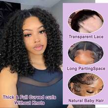 34 英寸折扣水波卷发 13X4 前蕾丝假发混合发杰瑞卷发自然色黑色卷曲 200% 密度透明蕾丝自然发际线婴儿头发适应混合发假发无胶（8-34 英寸）鲍勃假发 8-16 英寸 - 自然色&黑色系 - 查看 5