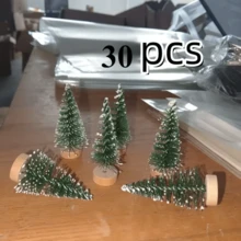 30 Mini Christmas Trees - Artificial Plastic Christmas Trees With Wooden Base, Classic Green And White Cedar Design, For Holiday Decorations, Parties, Home, Tabletop Crafts (No Electricity Required), Christmas Ornaments Home Decor Christmas Decorations Room Decor Winter
