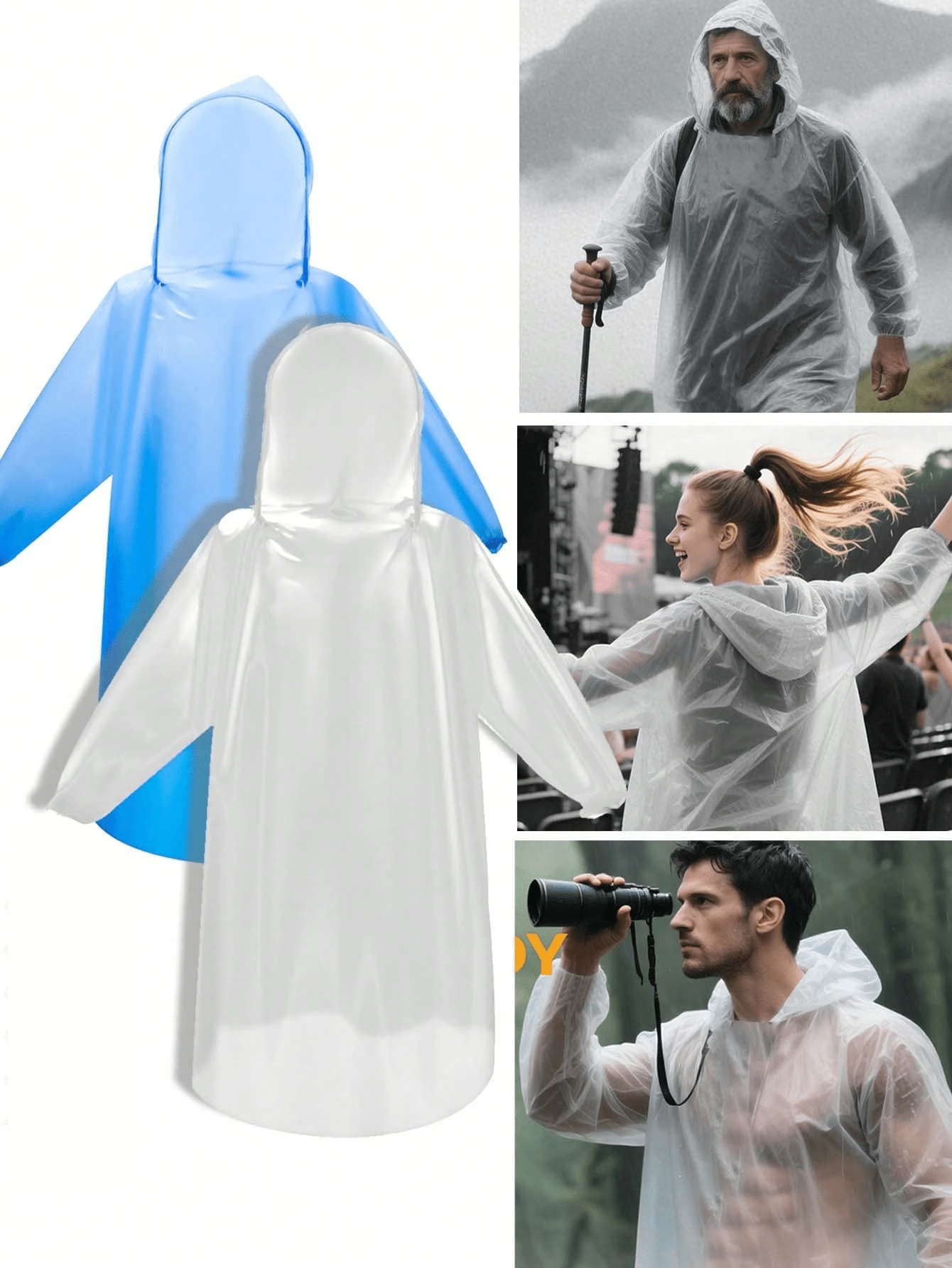 1 件男女款雨披 - 带抽绳的防水 PVC 雨衣、成人雨衣、透明连帽雨衣、便携式雨衣、露营/徒步旅行/应急、加厚女士男士雨衣、旅行、户外骑行、徒步旅行、便携式成人女士雨衣、返校用品 - 彩色 - 查看 1