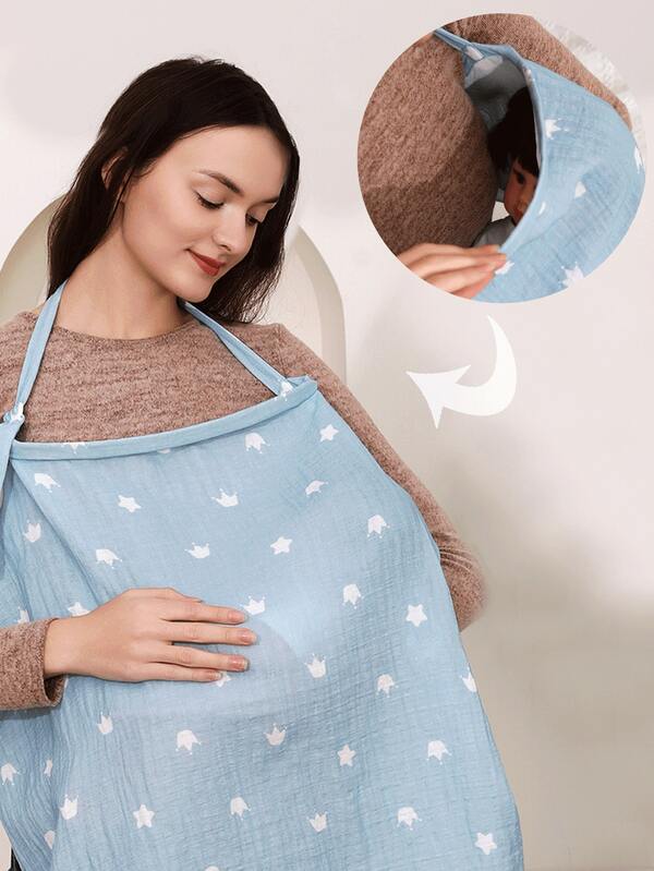 1 件 Oeko-Tex 认证孕妇哺乳上衣，海军蓝皱棉上印皇冠图案，透气柔软亲肤