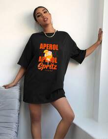 T- Shirt de Mujer con estampado NARANJA, fresco, cool, comodo, elegante - Negro - Ver 3