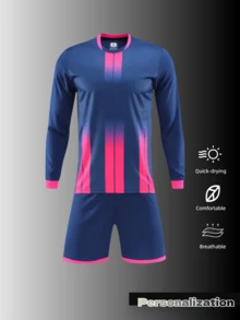2pcs Bold Navy & Pink Gradient - Striped Soccer Set | Fully Customizable: Remix Stripe Angles, Blend Color Transitions | Ideal For Street Soccer Tourneys, Pride Events, Creative Teams | Breathable Mesh Panels, Anti - Chafe Seams | Personalized Design To Ignite Bold Self - Expression On - Field