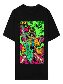 Men's Oversized T-Shirt 100% Cotton Premium Fabric Brook Anime One Piece Character Print - màu đen - Xem 1