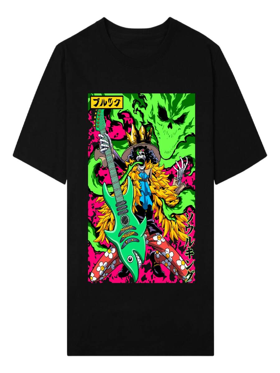 Men's Oversized T-Shirt 100% Cotton Premium Fabric Brook Anime One Piece Character Print - màu đen - Xem 1