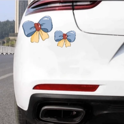AD Cute Cartoon Blue Bow Reflective Decorative Stickers, Suitable For Cars, Electric Vehicles/Motorcycles Helmets, Scratch Cover Decals