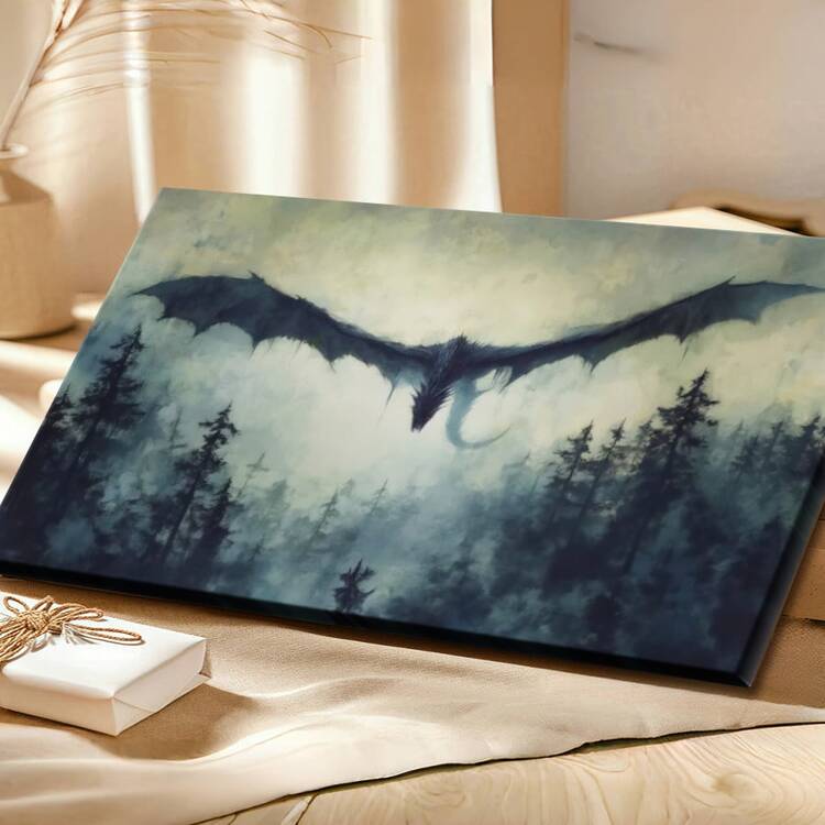 1pc Framed Wrapped Canvas Wall Art Vintage Print Black Dragon Soaring Through Cloudy Sky Canvas Classic Oil Painting Art Home Decor For Living Room, Bedroom, Office - 包裹式框架 - 查看 4