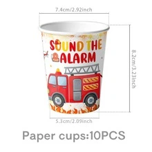 50Pcs Fire Truck Birthday Party Tableware Set With Happy Birthday Banner - Disposable 7/9" Plates & 9oz Cups For Kids'Party Decor - Multicolor - View 14