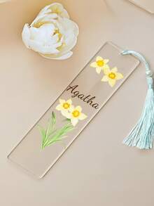 1 pieza Marcapáginas de acrílico transparente con nombre personalizado con 23 estilos - Accesorio de libro hecho a mano con flores personalizadas, regalo único para lectores - Para amantes de los libros - Regalo de Navidad - Regalo perfecto para mamá - Multicolor - Ver 8