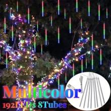 1 Set Of 8-Tube 192LED Meteor Shower Light String, USB Landscape Light, Outdoor Tree Decoration, Suitable For Garden, Street, Terrace, Tent, Wedding Party, Christmas, Thanksgiving And Halloween Decoration - USB - View 14