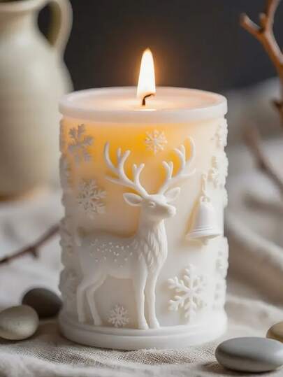 1 pezzo Stampo per candela a forma di cervo natalizio cilindrico - Design flessibile, resistente al calore e facile da sformare, adatto per decorazioni di festival artistici e creazione di regali, perfetto per decorazioni natalizie dell'albero di Natale e produzione di candele per le vacanze | Forma raffinata di albero di Natale | Materiale in silicone flessibile